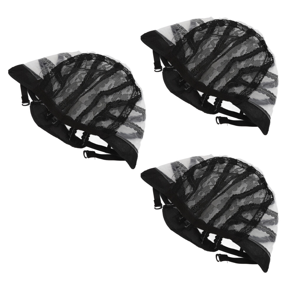 Unisex 3Pcs Elastische Perã¼Cke Mesh Cap Schwarz Nylon