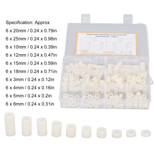 150pcs Nylon Standoff Set, Assorted Sizes, White Mounting Hardware 2