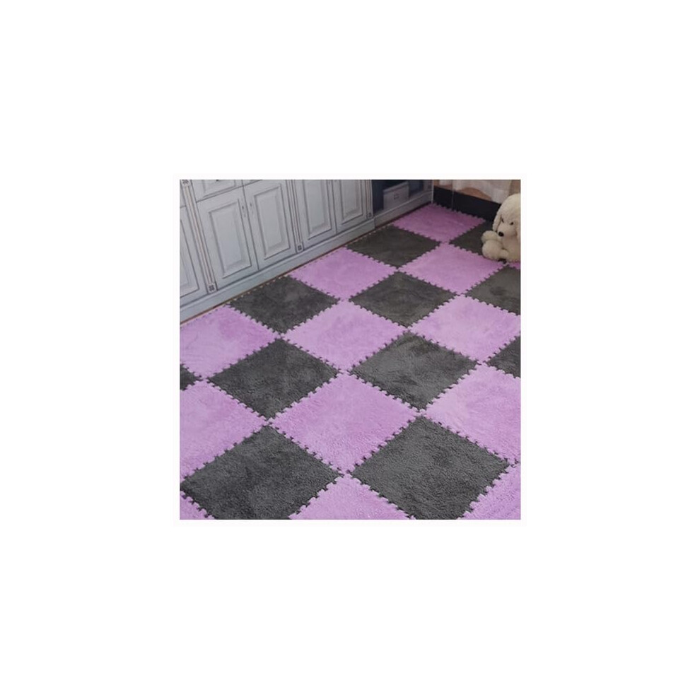 Plush Floor Mat, Soft Plush Puzzle Play Mats, Interlocking Foam Floor Mats, Plush Carpet, Fluffy Carpet Tiles, Foam Flooring, Purple/Gray