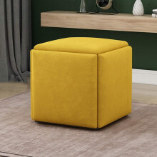5 in 1 Stackable Sofa Chair Stool Breathable Suede Footrest Ottomans Cube Seating Yellow S
