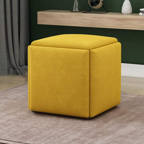 5 in 1 Stackable Sofa Chair Stool Breathable Suede Footrest Ottomans Cube Seating Yellow S