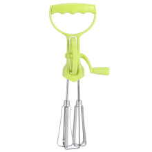 Batedor de ovos para cozinha, batedeira manual com cabo ergonômico e design de roda dupla, utensílio de aço inoxidável para bater cremes e massas.