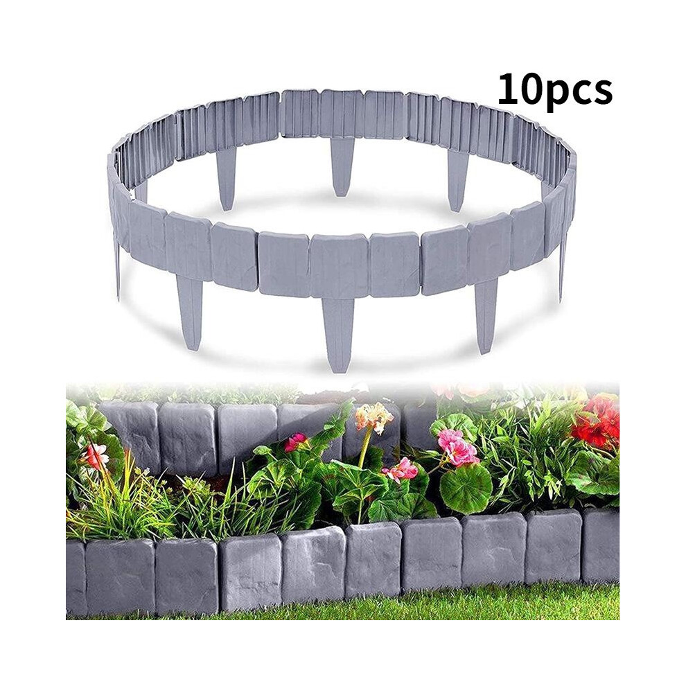Plastic Garden Fence Border Edging 10Pcs, 24.5X23cm, Stone Effect 9371373728176