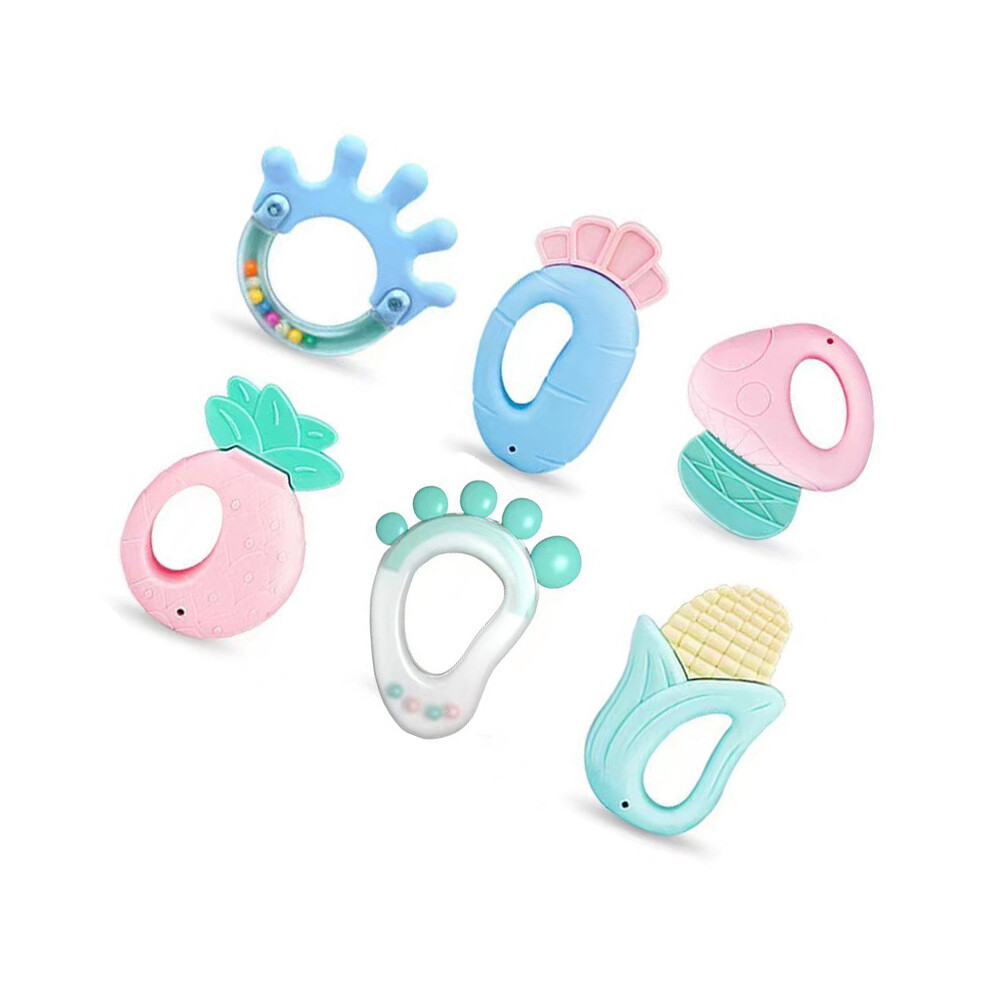 Baby Teething Toy 6Pcs Plastic Rattle Safe Infant Chew Toys with Storage Bag