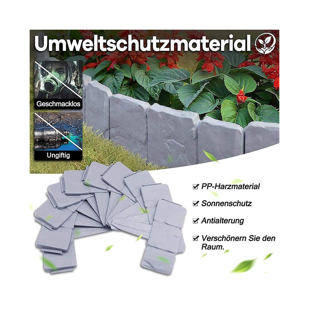 20Pcs Plastic Garden Fence Border, Stone Effect, 24.5X23cm 4691373731057