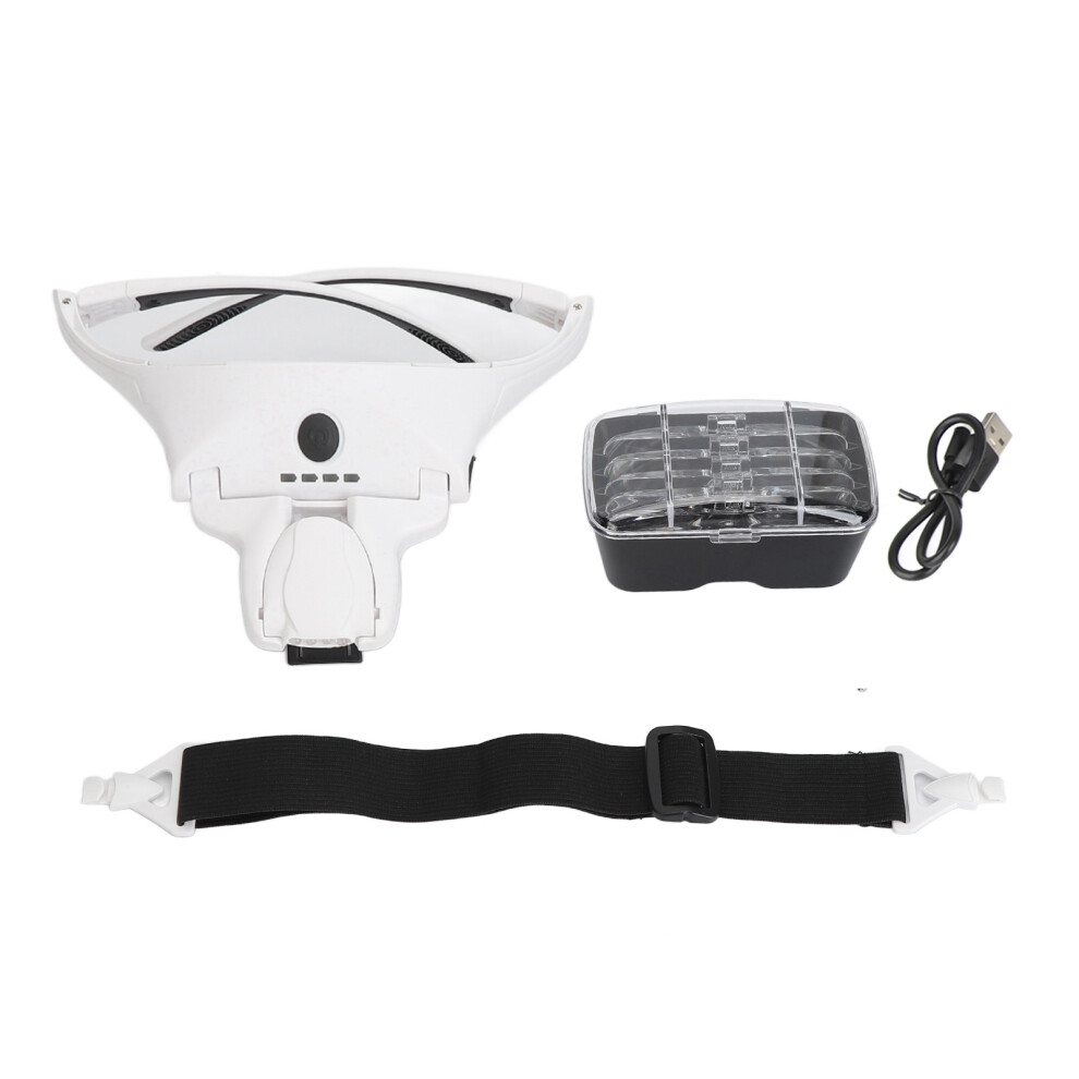Adjustable Brightness Magnifying Glass With Rechargeable LED Lights Interchangeable Lens Headband Magnifier Hands Free Design USB Charging Comfortabl