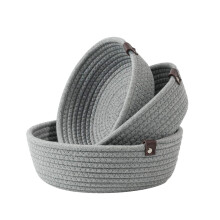 Cotton Rope Storage Baskets Set Of 3 Small White Organizers For Bathroom Nursery Home Handmade Woven Grey