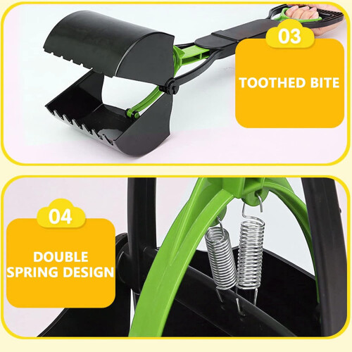 Poop scoop with long handle, portable with easypull handle, green. 2