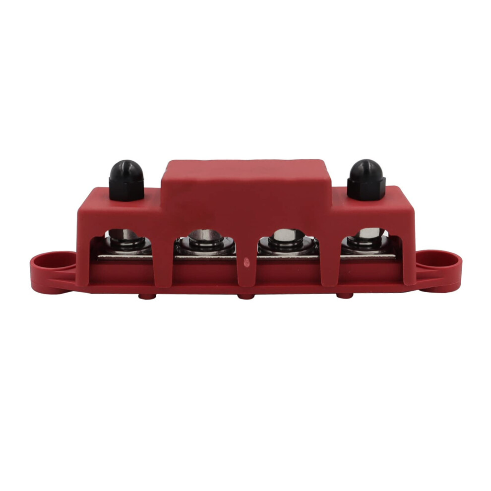 Power Distribution Terminal Block 4 Post Bus Bar With Cover M8/M10 Terminal Studs 250A Rating For Marine Automotive Yachts Red 9382693745729