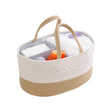 Large Cotton Rope Baby Product Storage Basket For Diapers Nappy Wet Wipes Natural Color With Detachable Divider