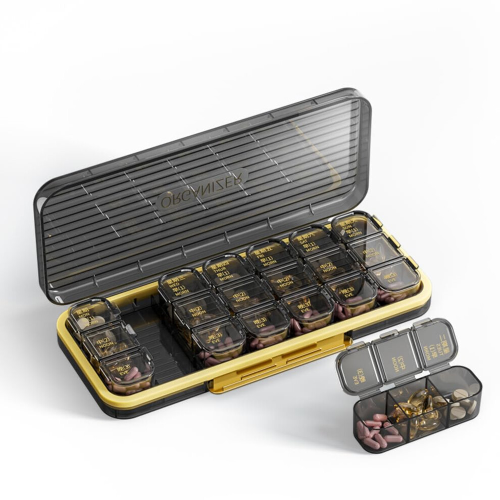Black Pill Box Organiser Weekly 7 Day 3 Times A Day Portable Tablet Dispenser 21 Compartments For Vitamins Medication
