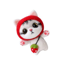 Cute cat plush doll DIY needle felting kit faux wool felting accessories for crafting set,  for Children's Day  Strawberry