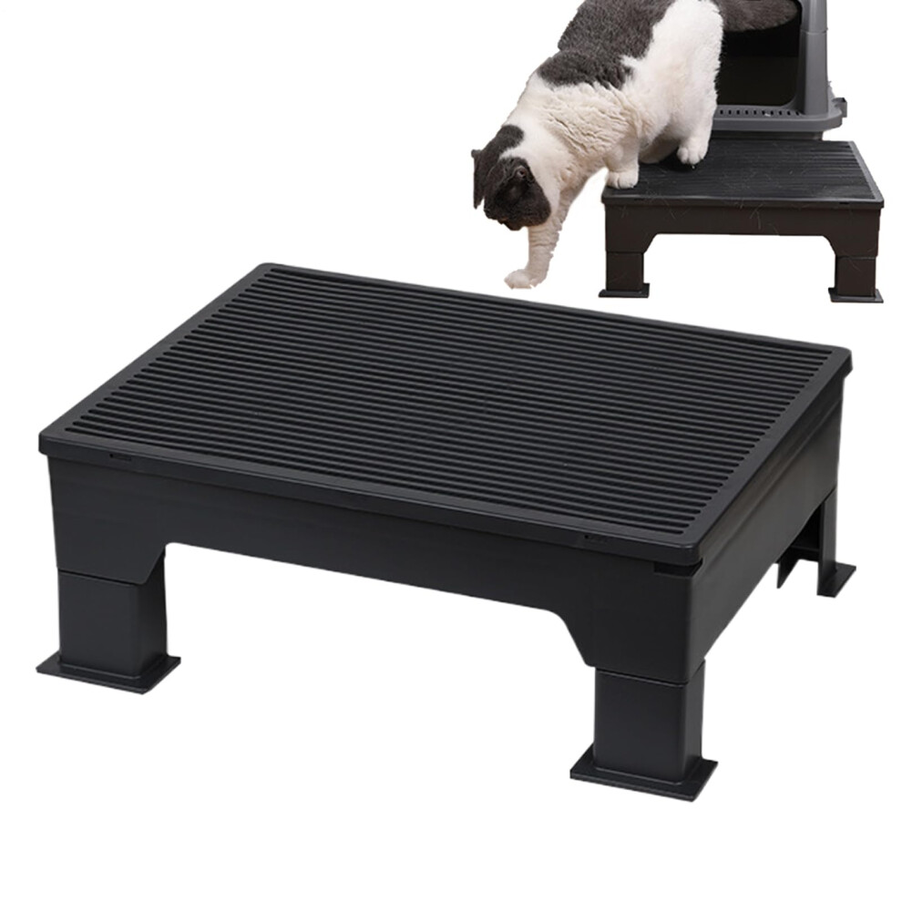 Cat Litter Ramp Height Adjustable Stairs With AntiTracking Filter Grid For Apartments Seniors Cats Black