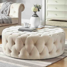 Plush Footrest Stool Modern Coffee Table Round Tufted Velvet Ottoman End Of Bed Bench For Bedroom Purple