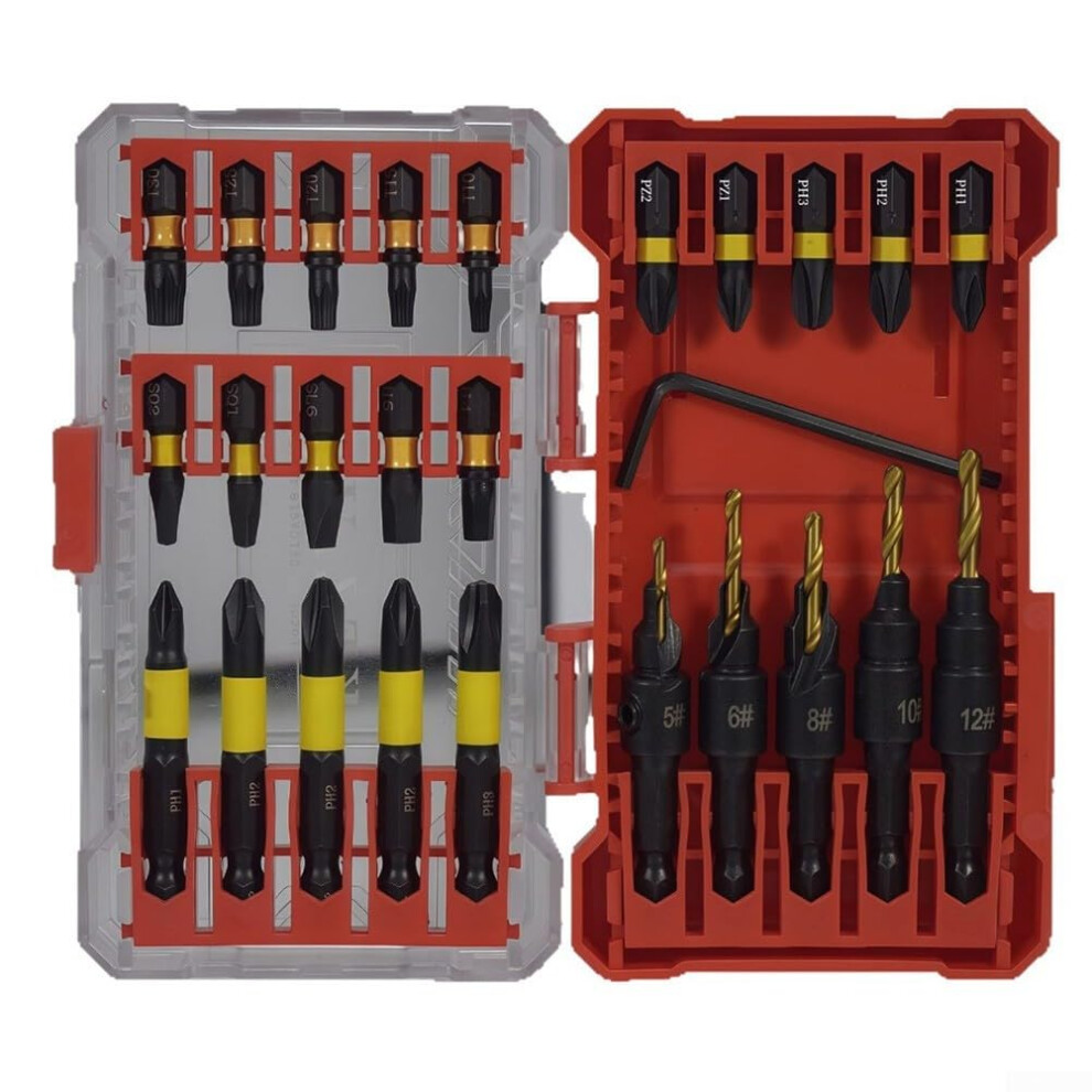 26Pcs Professional Driver Bit Set Magnetic Screwdriver Bits Countersunk Drill Bits Heavy Duty Tool Kit 9347817077452