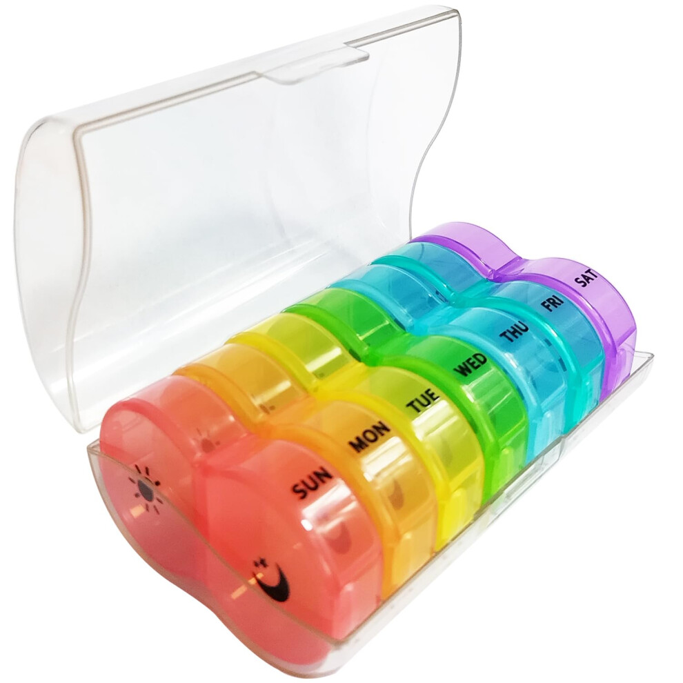 Weekly Pill Organizer 2 Times Daily AM/PM 7Day OneSide Large Opening Transparent 14Grid Dispenser for Vitamins