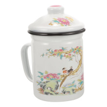 Vintage Enamel Tea Cup with Lid and Filter, HeatResistant Coffee Mug for Home and Travel