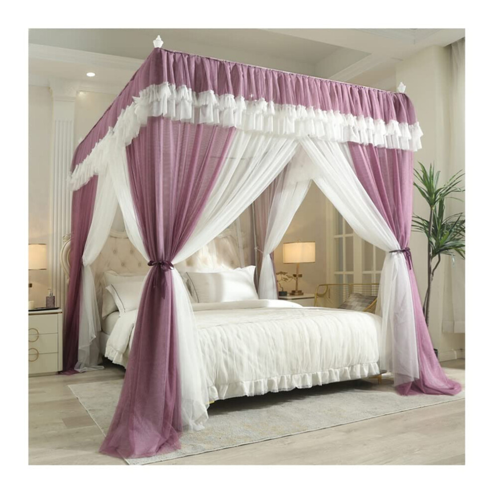 4 Corner Post Bed Canopy, Double Bunk Bed Curtain Mosquito Net, Easy Install, Purple, 200x220cm (79x87in) Bedroom Decoration