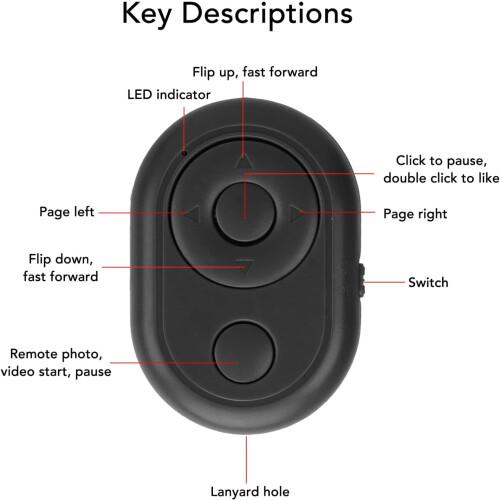 Camera Shutter Remote Control, Bluetooth Wireless Selfie Remote for Cellphones, Compatible with iOS and Android, Black 1
