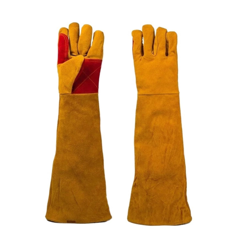 Leather Welding Gloves, 23.6 Inch Sleeves, Heat Resistant For Stove Fire And Barbecue, Puncture Resistant, Yellow 45Cm 9426802638257