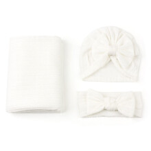 Baby Blanket 3Piece Set With Newborn Hat Bowknot Headbands And Receiving Blanket