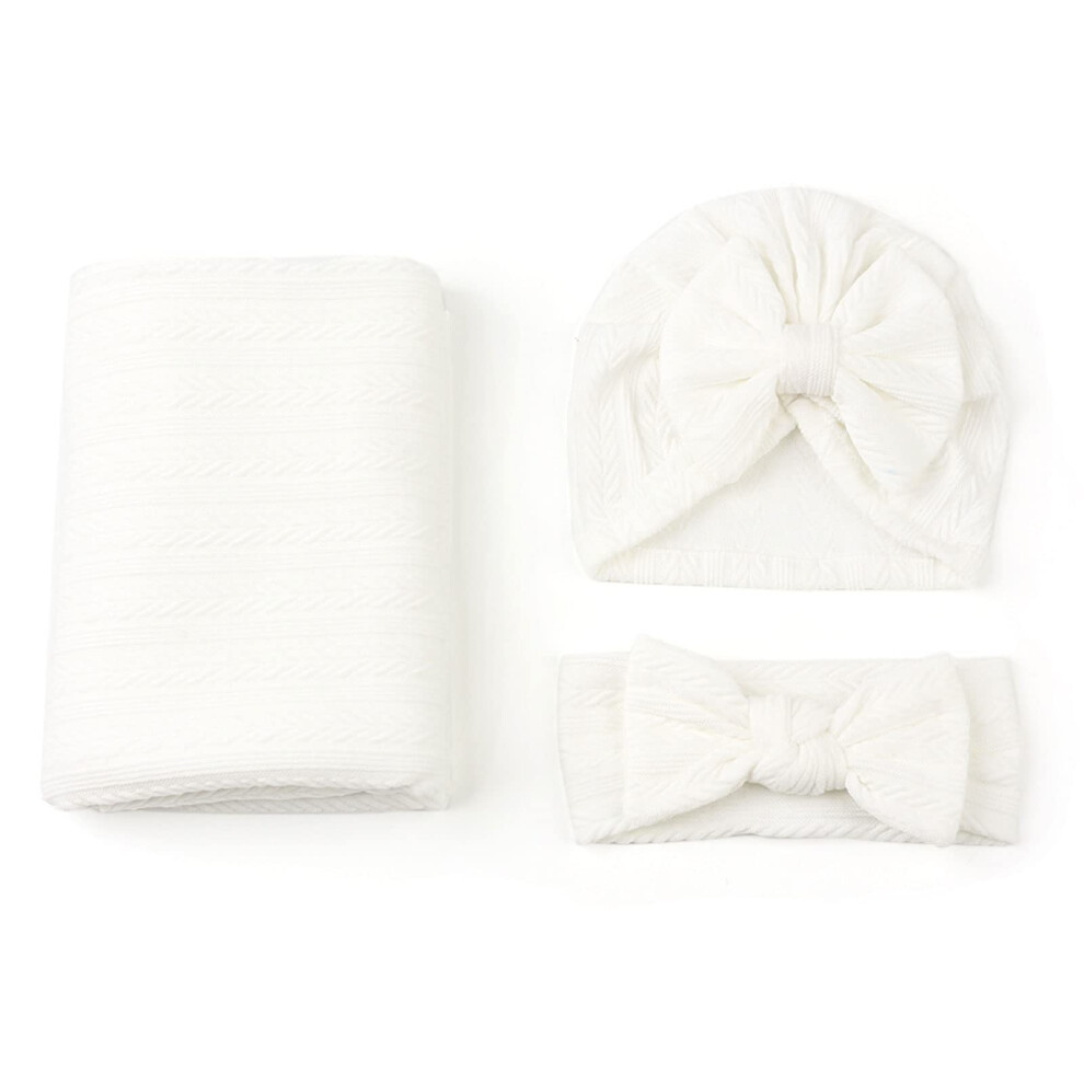 Baby Blanket 3Piece Set With Newborn Hat Bowknot Headbands And Receiving Blanket