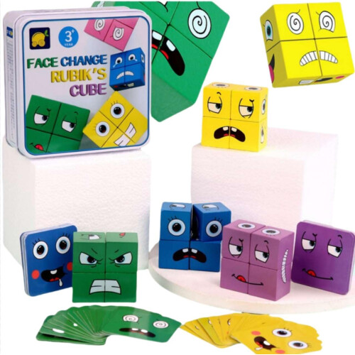 Face Changing Magic Cube Game, 4 Piece Puzzle, FaceChanging Magic Cube, Stereoscopic Puzzle, Toy Gift for Children