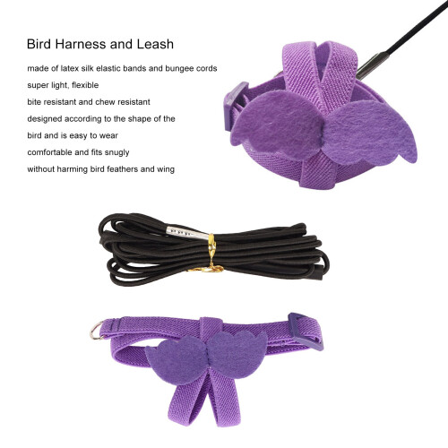 Super Light Purple Bird Harness & Leash, Adjustable, Bite Resistant 1