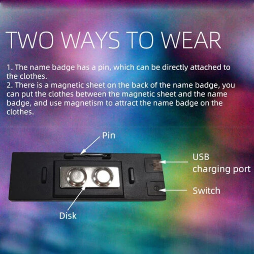 Multilingual Digital LED Badge, Rechargeable via USB, Programmable Text, Name Tag, Scroll Tag, Badge Module, Display B 1