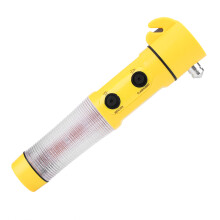 Martillo de escape de seguridad para automóviles con luz LED, linterna y baliza intermitente roja de peligro en carretera, cortador oculto con