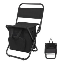 Fishing Chair Lightweight Camping Chair With Cooler Bag Compact Fishing Stool With Backrest Ice Fishing Black