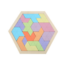 Wooden Hexagon Puzzle for Kids and Adults, Shape Pattern Block Tangram Brain Teaser
