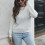 Modischer weißer Strickpullover, ein Schulter, Rundhalsausschnitt, Damen, Größe S 6