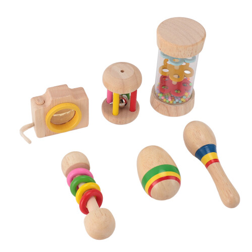 6-teiliges Babyrassel-Set aus Holz mit 2