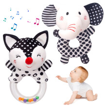 Baby Rattle 2pcs Cute Cartoon Elephant Fox Infant Rattle Plush Stuffed Baby Toy for Development and Interactive Play