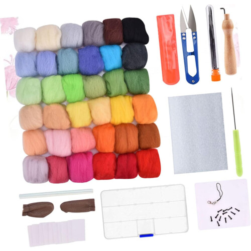 Colored Wool Felt Set with Felting Tools for DIY Crafts 1