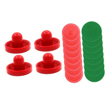 1 set of air hockey paddles, red paddles with soft felt pads, red pucks, air hockey table accessories for table hockey game