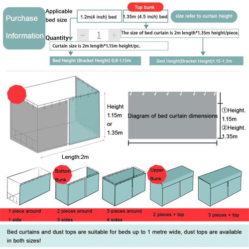 Dorm Bed Curtain Set for Students, Full Coverage Breathable Bunk Bed Privacy Curtains 2