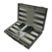15 Inch Folding Backgammon Set Leather Case Portable Travel Board