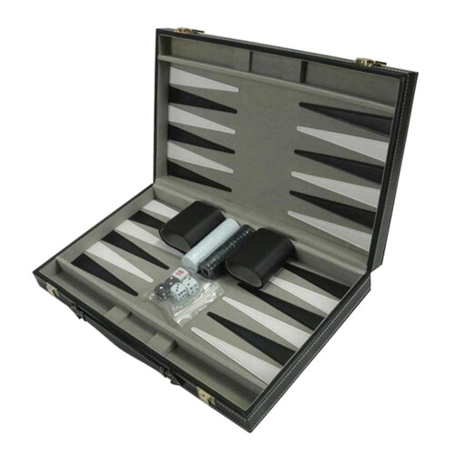 15 Inch Folding Backgammon Set  Leather Case Portable Travel Board