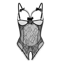 Body de lingerie preto sexy para mulheres, roupa de dormir sexy para mulheres, body de dormir com bojo aberto e sem entrepernas para mulheres