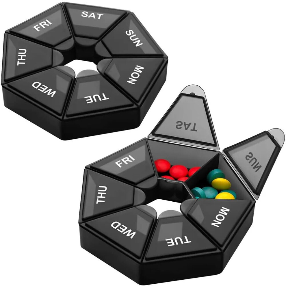 2pcs Weekly Pill Box Organiser  7Day Travel Pill Case, AM/PM Twice Daily Compartments, 2Pack, Assorted Colours