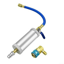 R134A Oil Injector 2 Oz Metal Charging Tool 1/4in Ports Pressure Resistant AC Oil For Automotive A/C