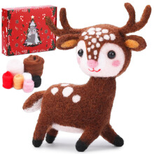 Needle felt package, Christmas dolls, toys, handmade crafts, unfinished faux wool felt, starter kits with tools, Christmas deer