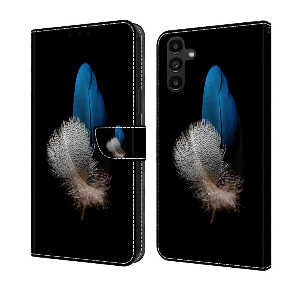 Miagon Kickstand Flip Leather Protective Case For Samsung Galaxy A15 5G, Colorful Pattern Wallet Case Cover Stand With Card Slots, Feather Blue 9382693755964