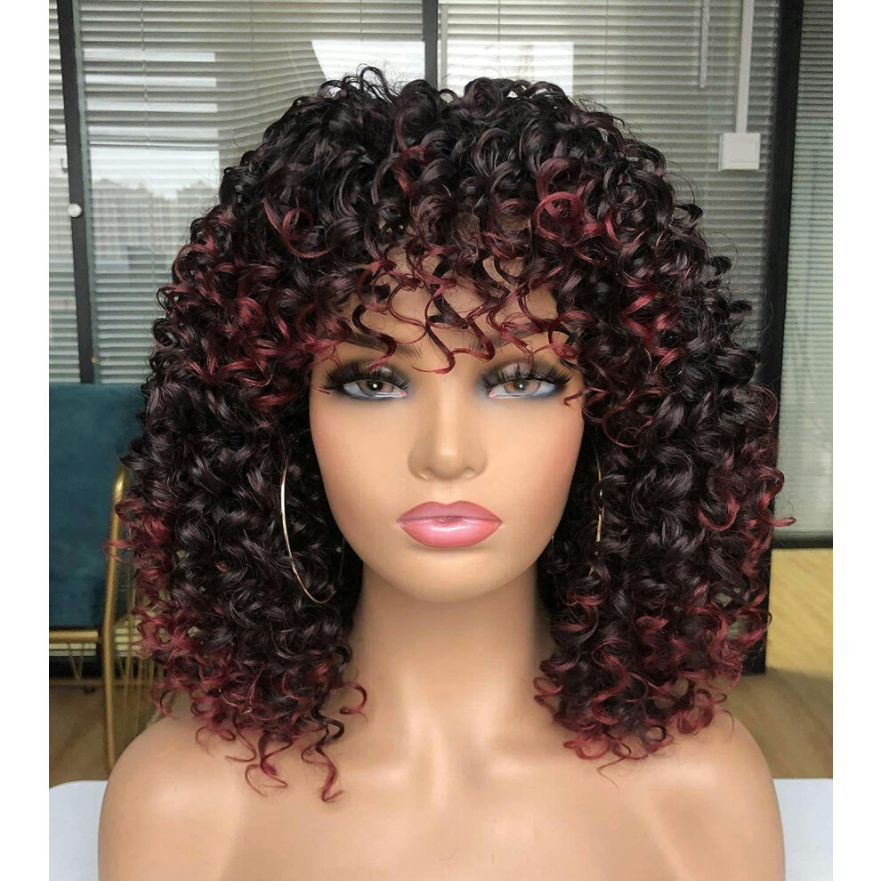 Unisex Black,Red European And American Beauty Wigs Curly Wig Multicolor Chemical Fiber Full Head Cover Black Gradient Burgundy Winered