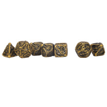 Conjunto de dados poliédricos de metal con calavera hueca de 7 piezas color oro