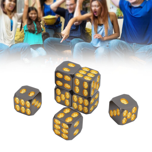 7pcs Metal Dice Set with Skull Pattern, Black & Gold, 1.6cm