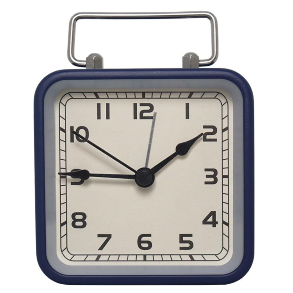 Elegant Metal Square Alarm Clock For Desktop With Luminous Display, Silent Quartz Timekeeping (Blue) Blue