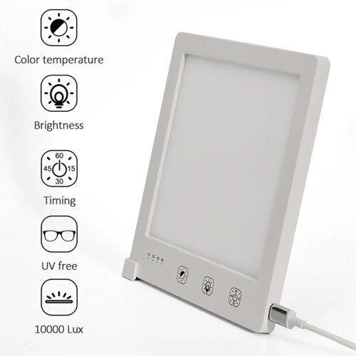 LED Light Therapy Lamp 10000Lux Bionic Sun Dimming Tricolor Timer White 2
